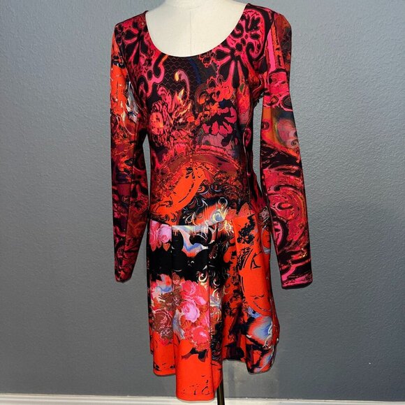 SAVE THE QUEEN Made in Italy  Artsy Graphic Masterpiece Long Sleeve Mini Dress M - Picture 1 of 16